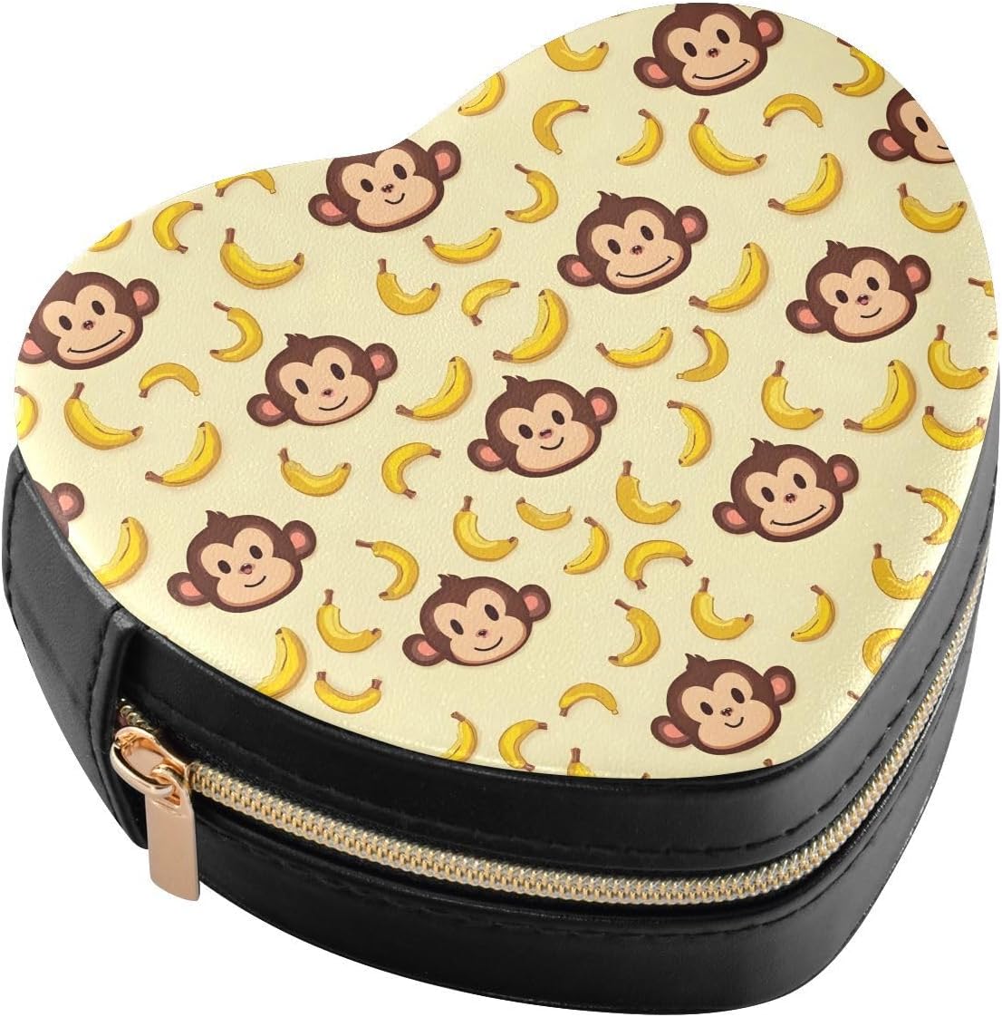 ALAZA Heart Shaped Jewelry Box Funny Monkey Banana Small Travel Jewelry Organizer Case Rings Earrings Necklaces Trinket Storage Boxes Gift for Women