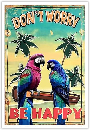 Póster de decoración de bar Tiki con texto en inglés "Don't Worry, Be Happy Parroth", póster hawaiano para decoración del hogar, adecuado para