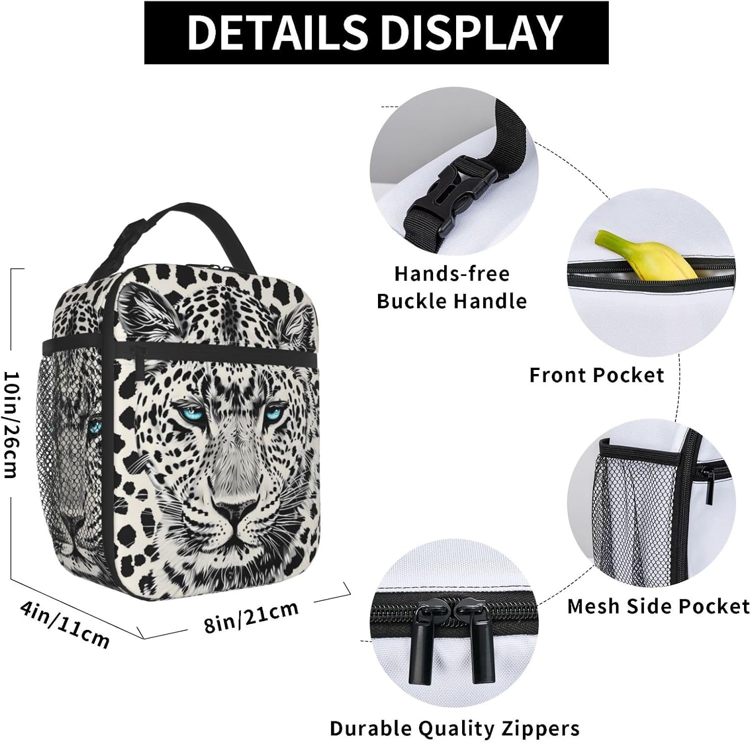 Leopard Insulated Lunch Box for Women Men Leopard Lunch Bag for Travel,or Fishing Polyester