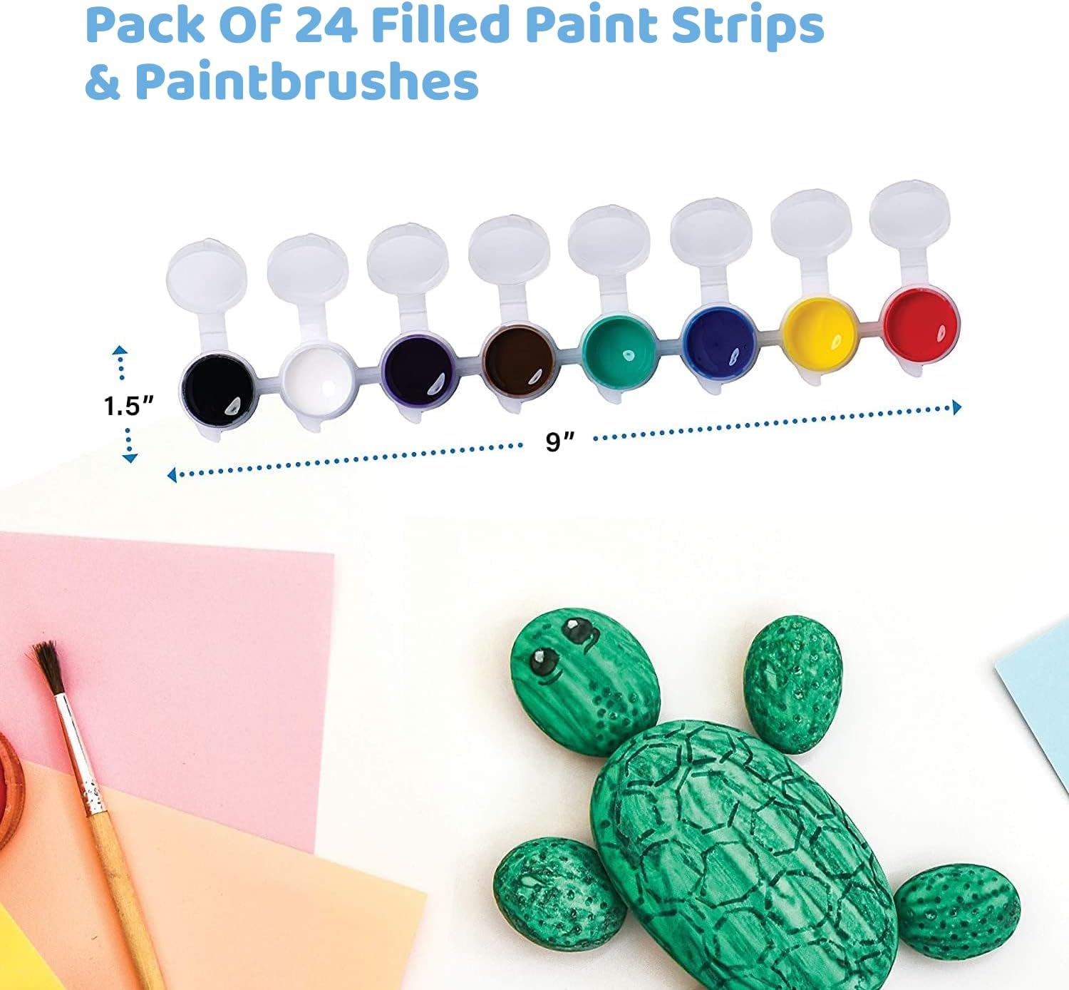 Neliblu Washable Paints for Kids - 24 Strips Filled with 8 Colors Each - Includes Paintbrushes - Watercolor Arts and Craft Set for School, Home, or Classroom - Art Supplies Party Favors for Birthdays