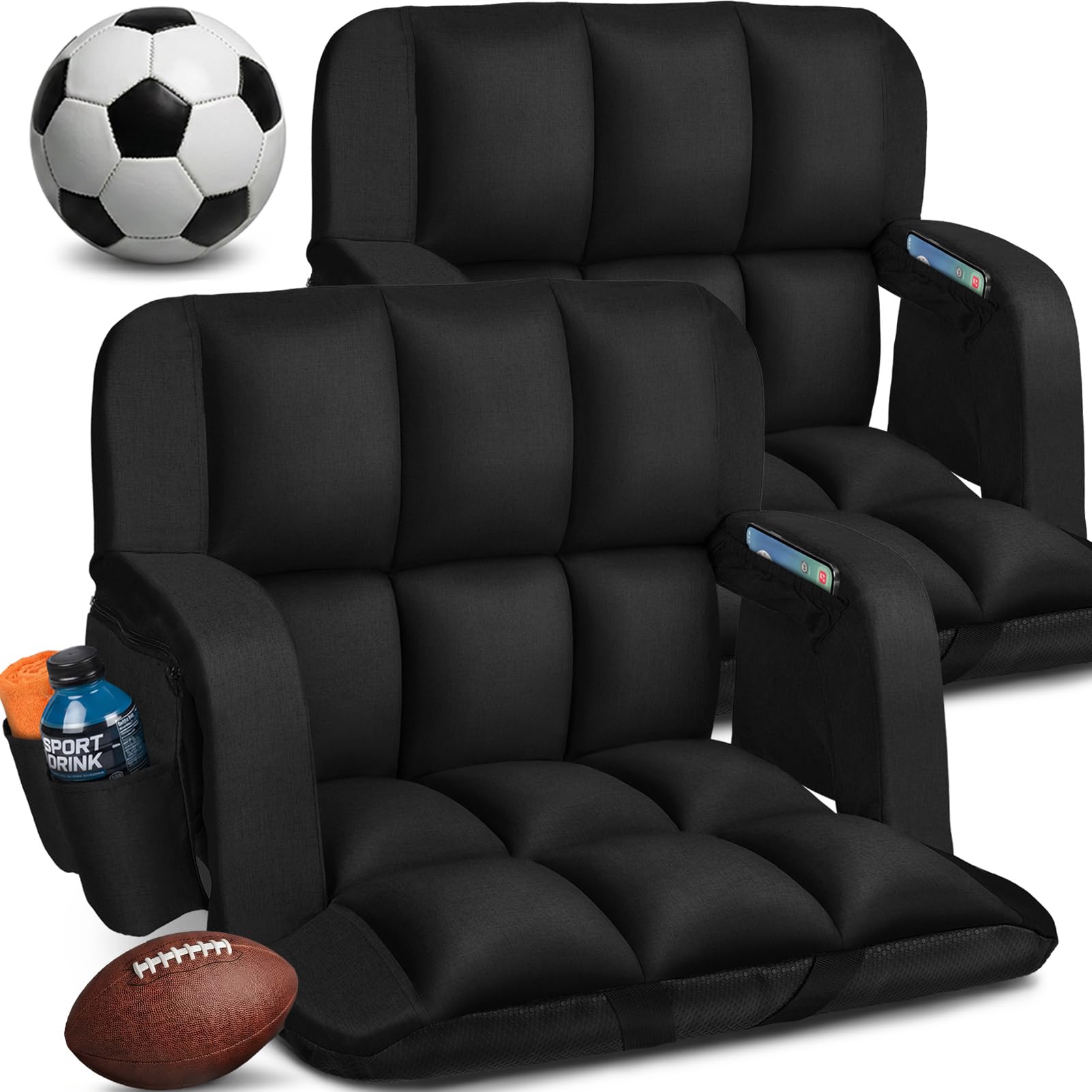 Photo 1 of ** FACTORY SEALED* * Stadium Seats with Back Support 2 Pack, 12-Grid Ergonomic 4.7" Thick Bleacher Chairs for All-Day Comfort, 6 Reclining Positions, Portable Extra Wide Adjustable Stadium Chair for Football & Baseball