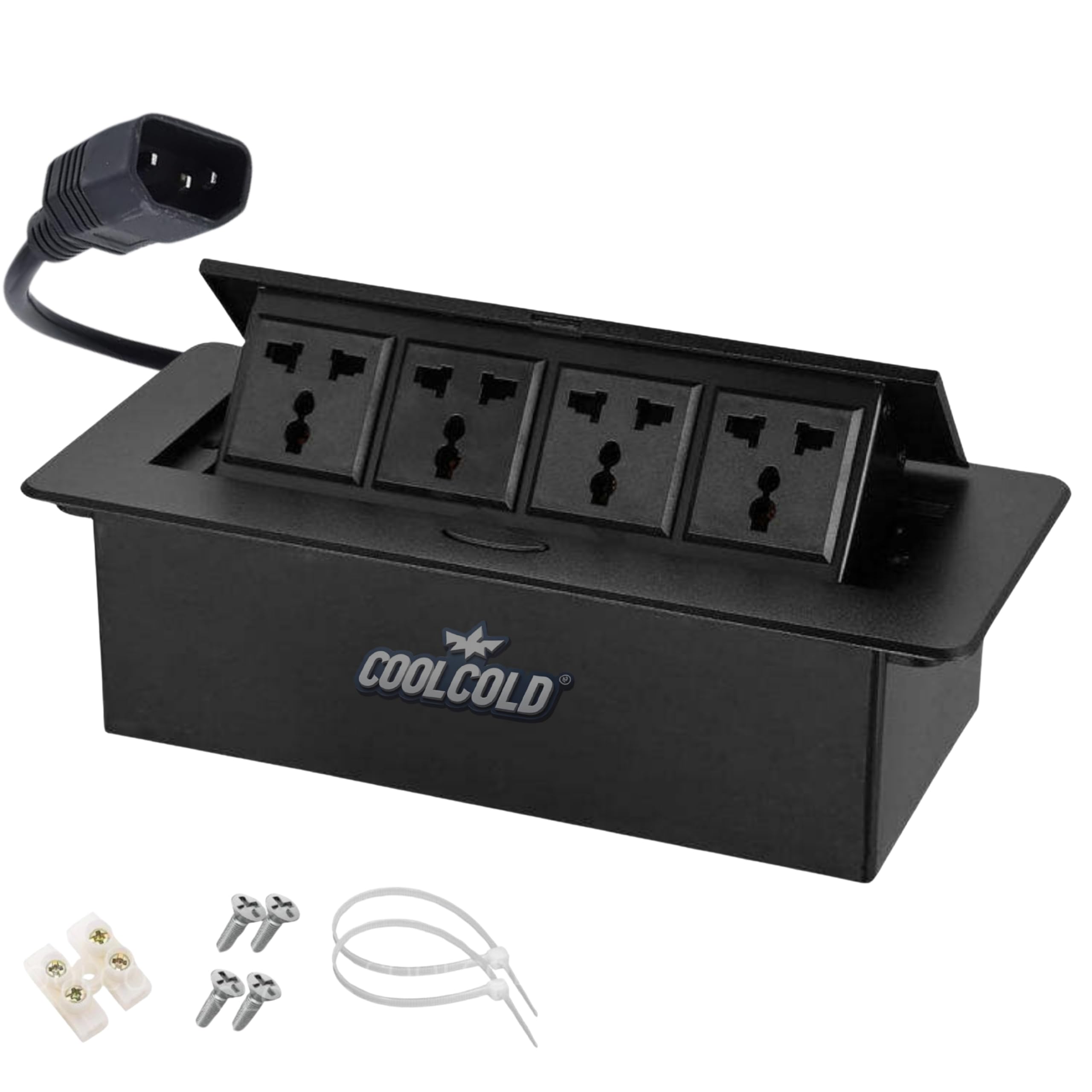 COOLCOLD Hydraulic Cable Cubby Pop Up, Cable Manager Electrical Box with 4 Power Socket | Flip-Top Hidden Desk Module for Office, Home & Conference Table | Space-Saving Flush Mount Design (Black)-image-21