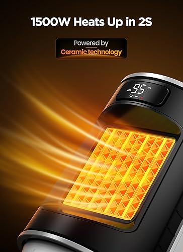 Miniatura 2 de GiveBest Calentador de espacio, calentadores eléctricos portátiles para uso en interiores con termostato y control remoto, oscilación de 70,
