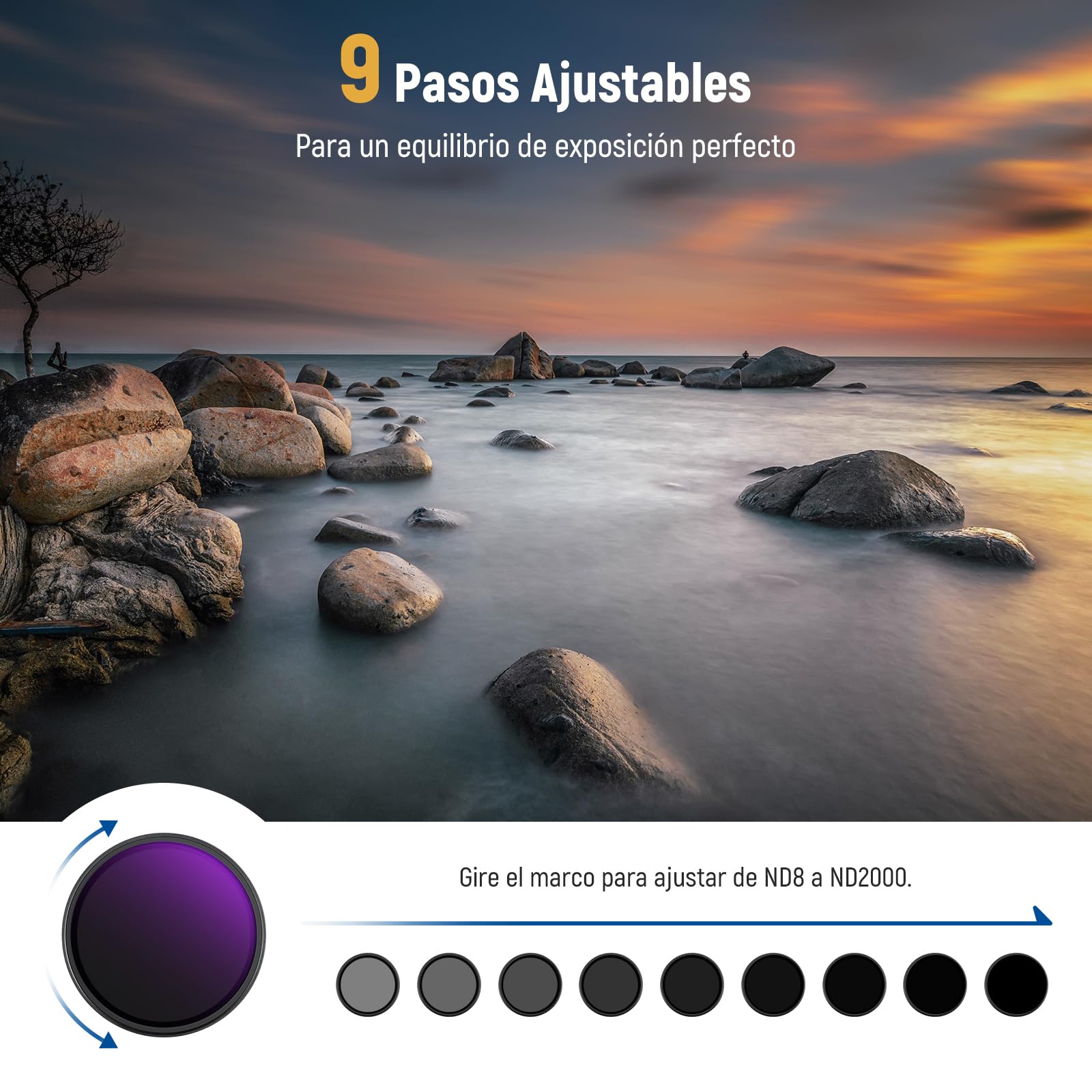 NEEWER 67mm Filtro ND Variable (ND8-2000), True Color & Pasos Duros, Filtro Lente Densidad Neutra Limitada de 3 a 11 Pasos para Cámaras DSLR sin Espejo, Cristal Óptico Multicapa, Marco Alumnio
