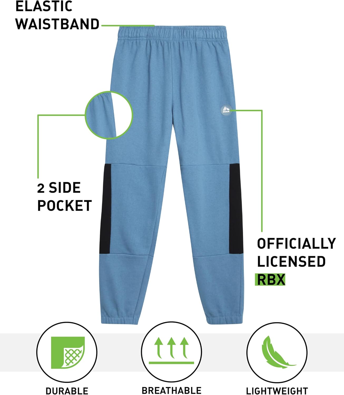 RBX Boys Sweatpants - 2 Pack Soft Fleece Lightweight Athletic Performance Track Pants Jogger Sweatpants with Pockets - Image 2