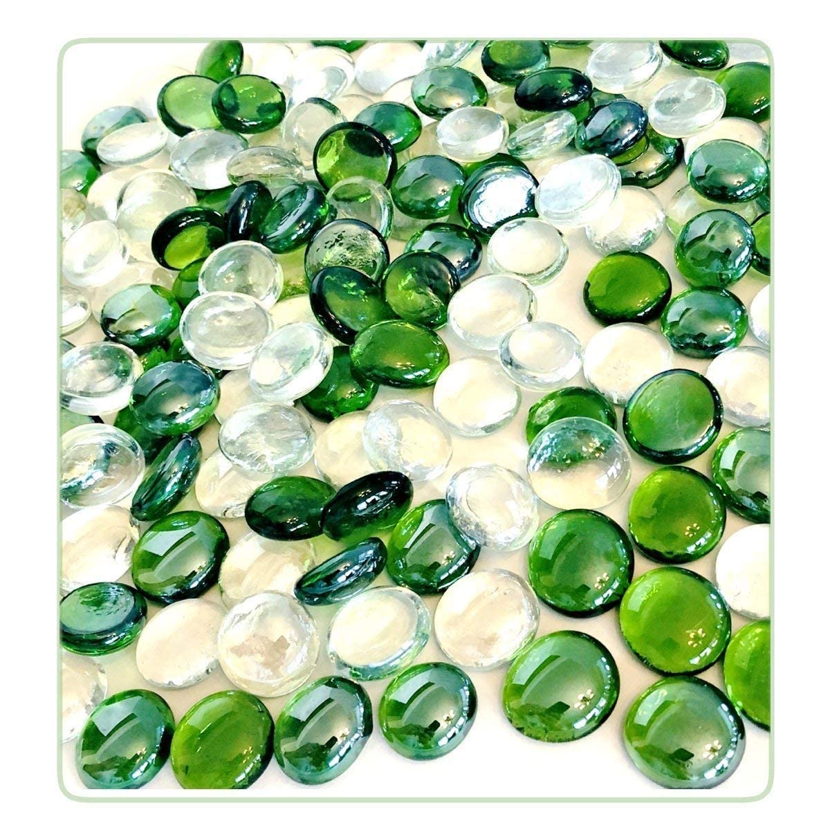 Seawave Creatures by E-SHOP Decorative Super Shiny Glossy Glass Pebbles Stone for Vase Fillers Plant Pots Home Garden & Outdoor Decoration (Transparent White & Green,) (500Gram) (B09TG179HM) Amazon Price History, Amazon Price Tracker