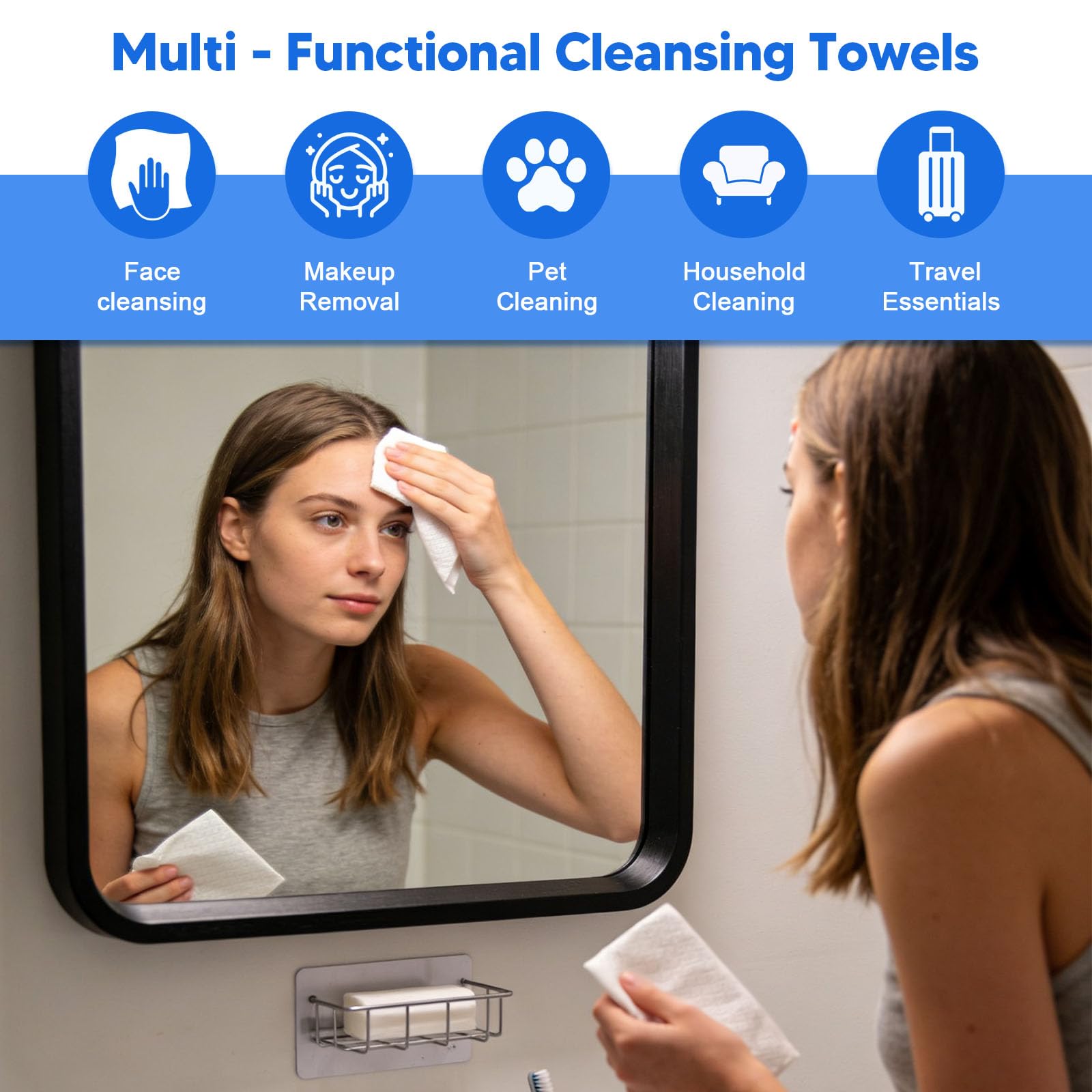 KODAMO Toallas desechables para la cara, paquete de 2 (100 unidades) – Paños desmaquillantes biodegradables ultra suaves y gruesos – Paños de limpieza facial sin pelusa en caja de papel