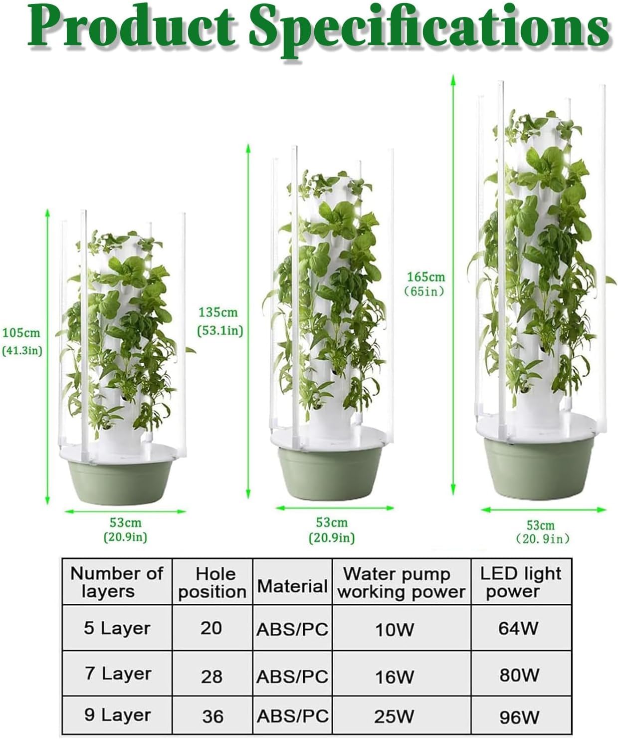 Kit De Cultivo Hidropónico En Torre para Interiores: 20/28/36 Orificios para Plantas, Luz Led De Cultivo De 64/80/96 W, Ideal para Fresas Y Jardinería De Interior, 5 7 Layer