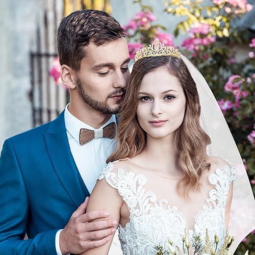 Miniatura 2 de YARIEW Corona dorada + velo de novia, tiara nupcial de boda con diamantes de imitación, decoraciones de despedida de soltera, regalo para mujeres y