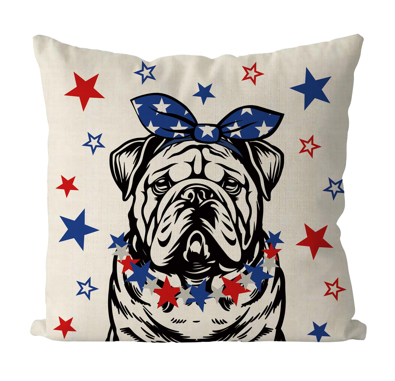 QIONG MENG 4th of July Pillow Covers 18x18 Inch English Bulldog Patriotic Throw Pillowcase Independence Memorial Day Dog Cushion Case for Home Sofa