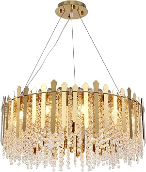 Modern Crystal Rectangular Chandelier,Gold Branch Lighting Frosted Raindrop Large Kitchen Island Hanging Light Fixture for High Ceiling,Dining Room-Gold 80cm