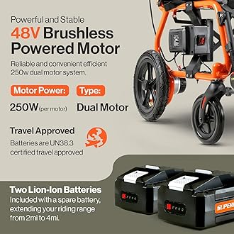 SuperHandy GoRide 2 Electric Wheelchair - Lightweight (42lbs), Foldable, Dual Brushless Motors, Zero Turn, Electromagnetic Brake, Portable Design for Enhanced Mobility (300lbs Capacity)