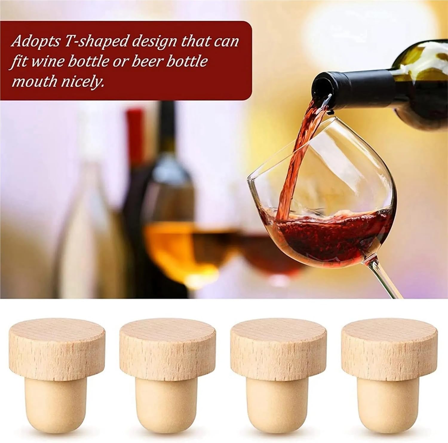 Natural Wood Wine Corks 36Pcs Wine Bottle Corks T Shaped Cork Plugs Stopper Reusable Wooden and Rubber