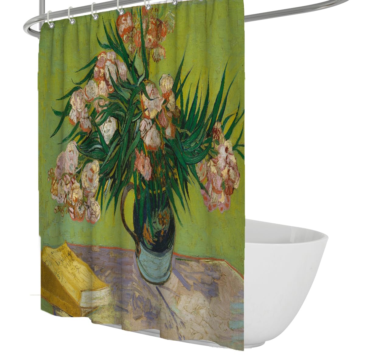 Olliar Home Shower Curtain Classic Art Deco 100X180 Oleander Flower Famous Painting Print Home Bathroom Decor Waterproof Polyester Bathroom Curtain With Hooks