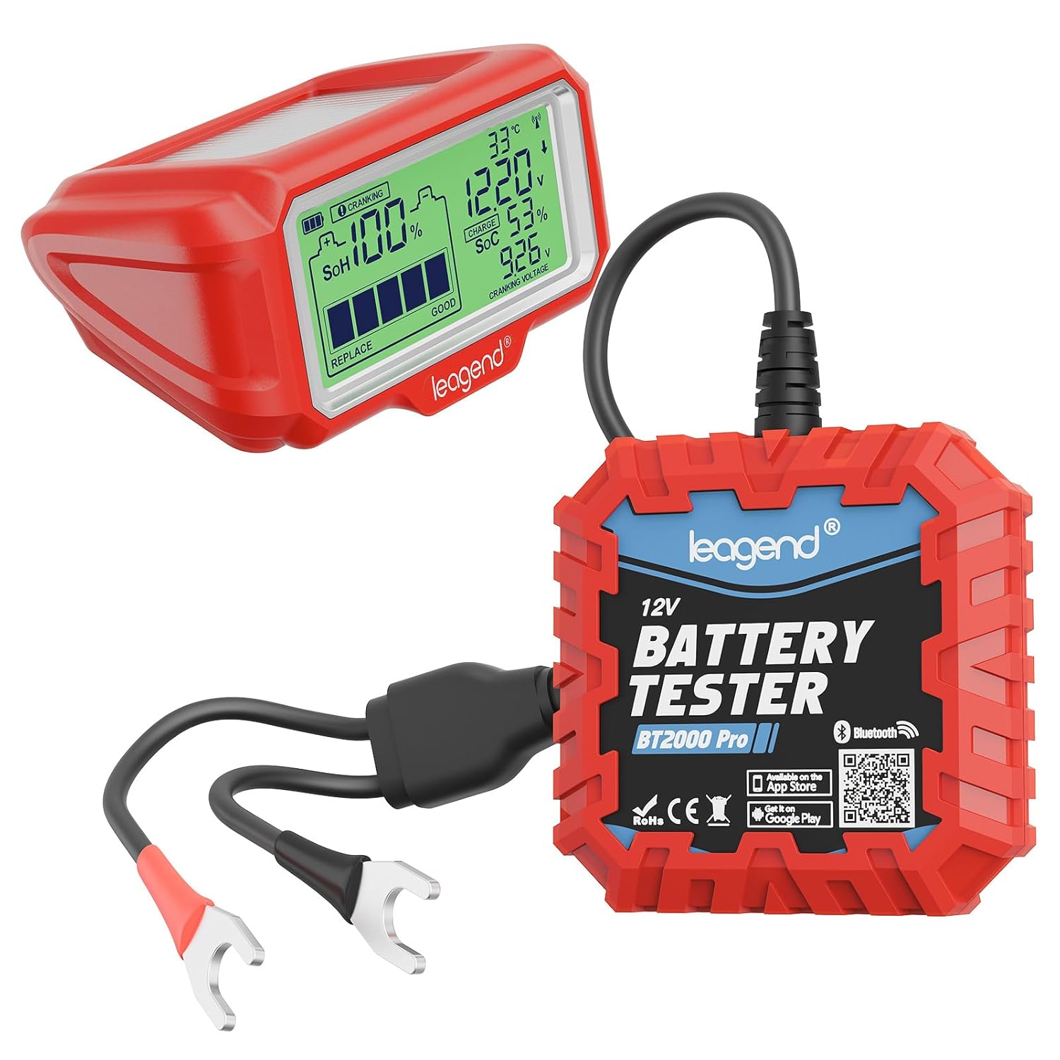 BT2000 Pro Smart Battery Monitor with Bluetooth – Solar-Powered 433MHz Wireless Display, Real-Time CCA & Health Tracking for 12V AGM/Gel/EFB/Flooded Batteries, -40°F to 176°F