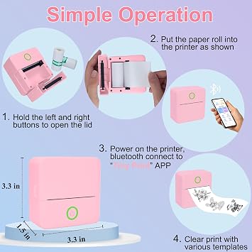 Mini Sticker Printer, Sticker Maker Machine with 10 Sticker Paper Rolls, Mini Printer Sticker Maker for Labels/Notes, Compatible with iPhone, Android Phone & Tablet, Pink