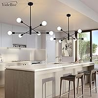 Vista 3 de Candelabros Sputnik negros de 6 luces, lámparas modernas, lámpara de mediados de siglo, lámpara colgante de longitud ajustable para comedor
