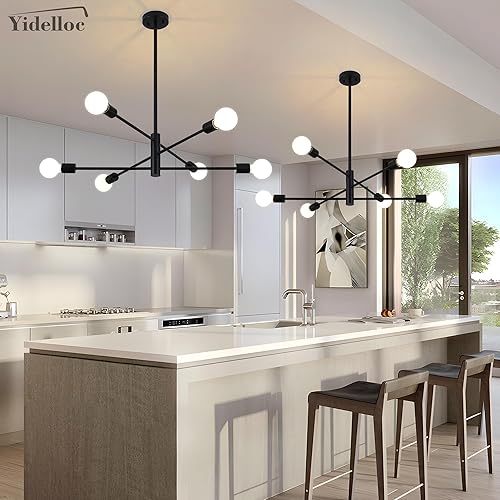 Miniatura 3 de Candelabros Sputnik negros de 6 luces, lámparas modernas, lámpara de mediados de siglo, lámpara colgante de longitud ajustable para comedor,