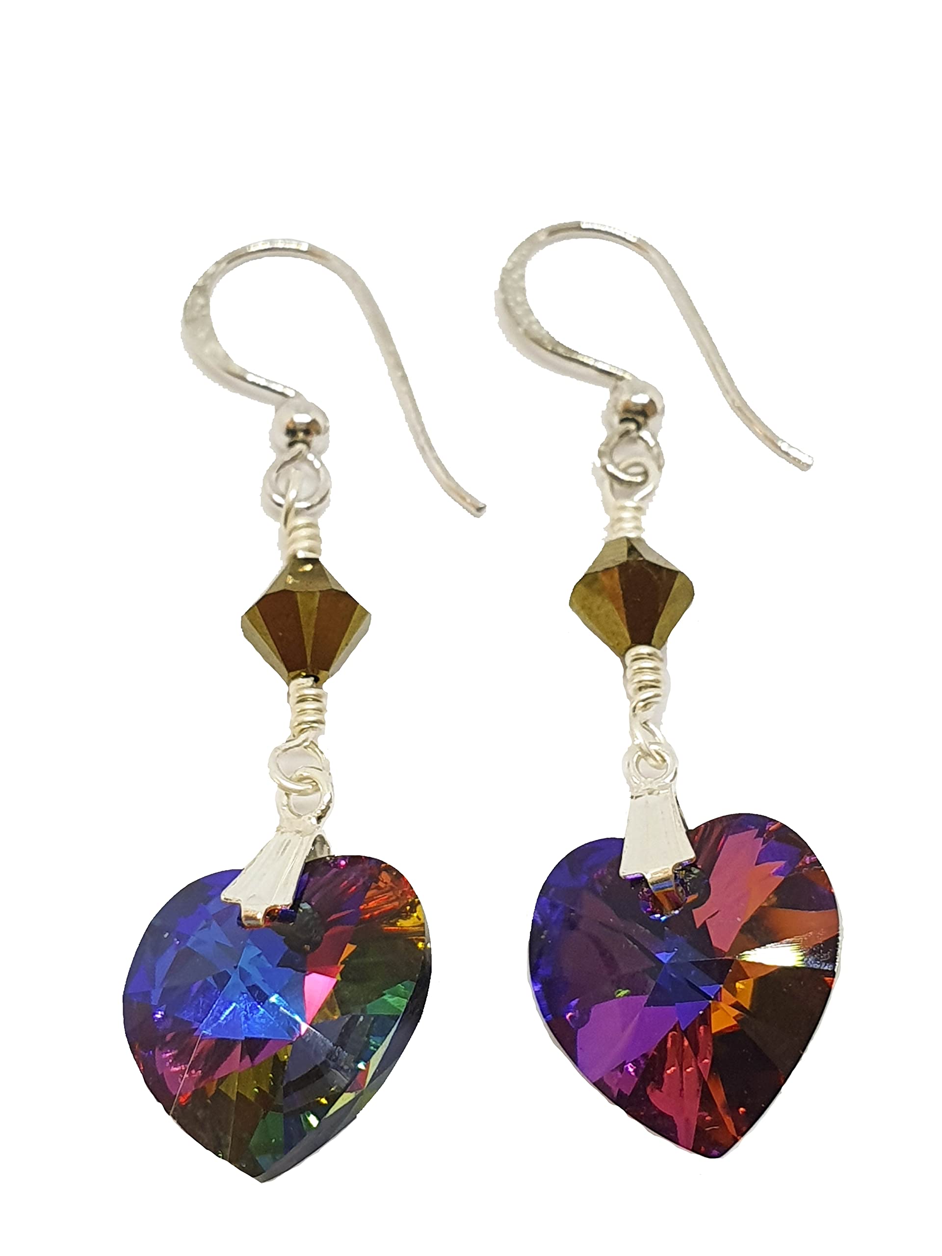 IohanaSchmuck Handmade Silber Ohrringe, Ohrclips mit Kristall Herz Crystal Volcano, eigene Herstellung