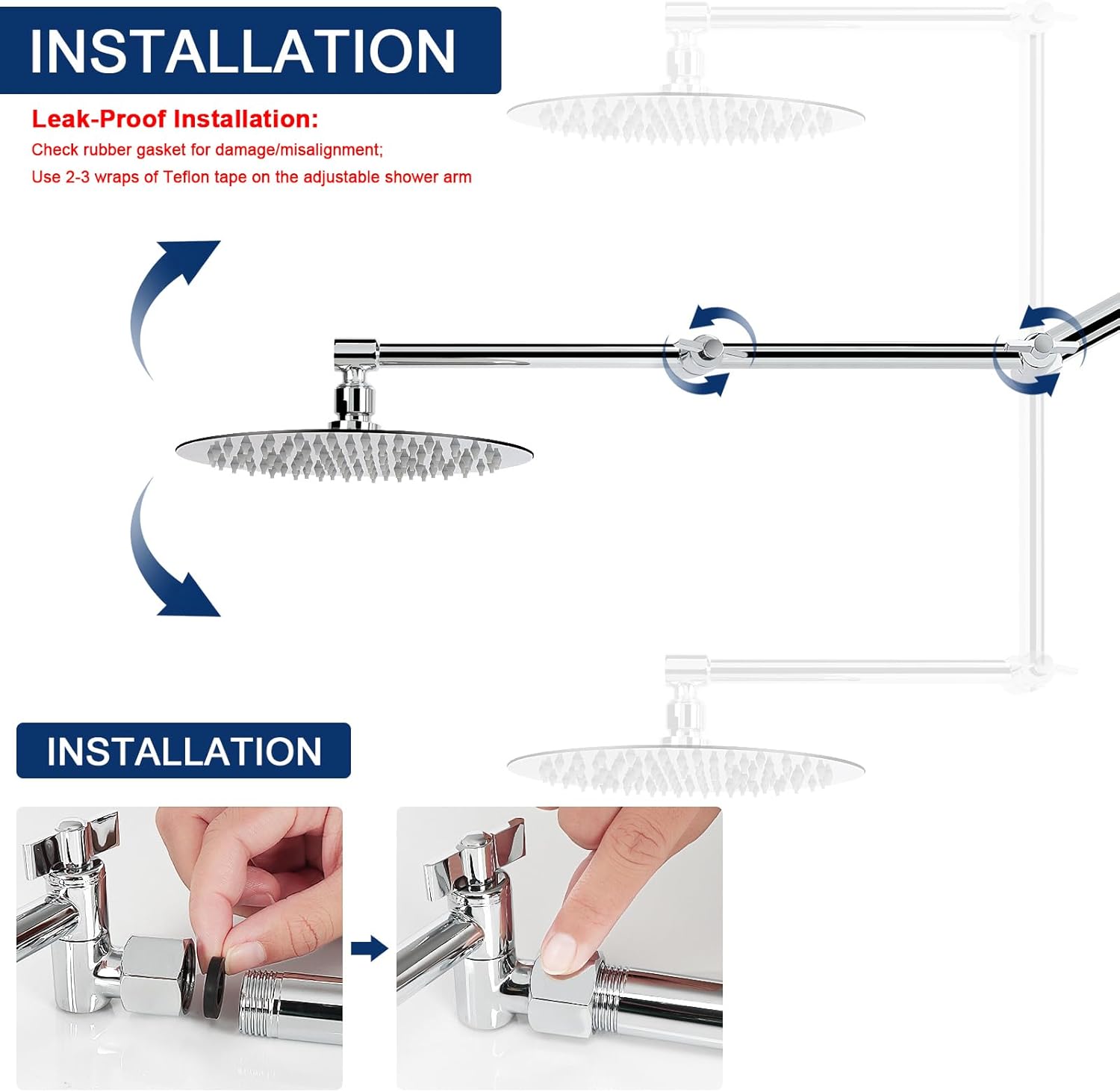 Adjustable Shower Arm, Shower Extens Arm Universal Cect,