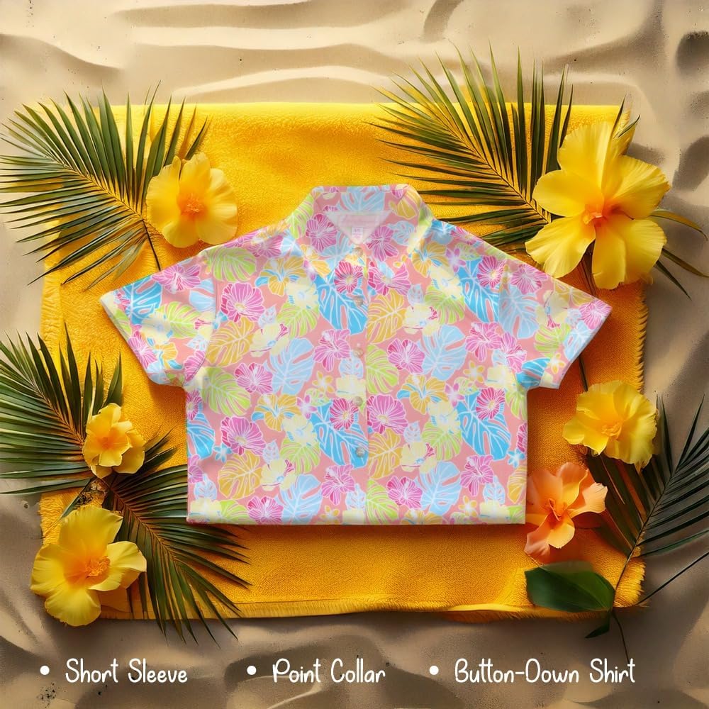 Tommy Bahama Girl's 2-Piece Matching Set - Short Sleeve Button-Down Floral Print Shirt & Shorts - Summer Outfit for Kids - Image 2