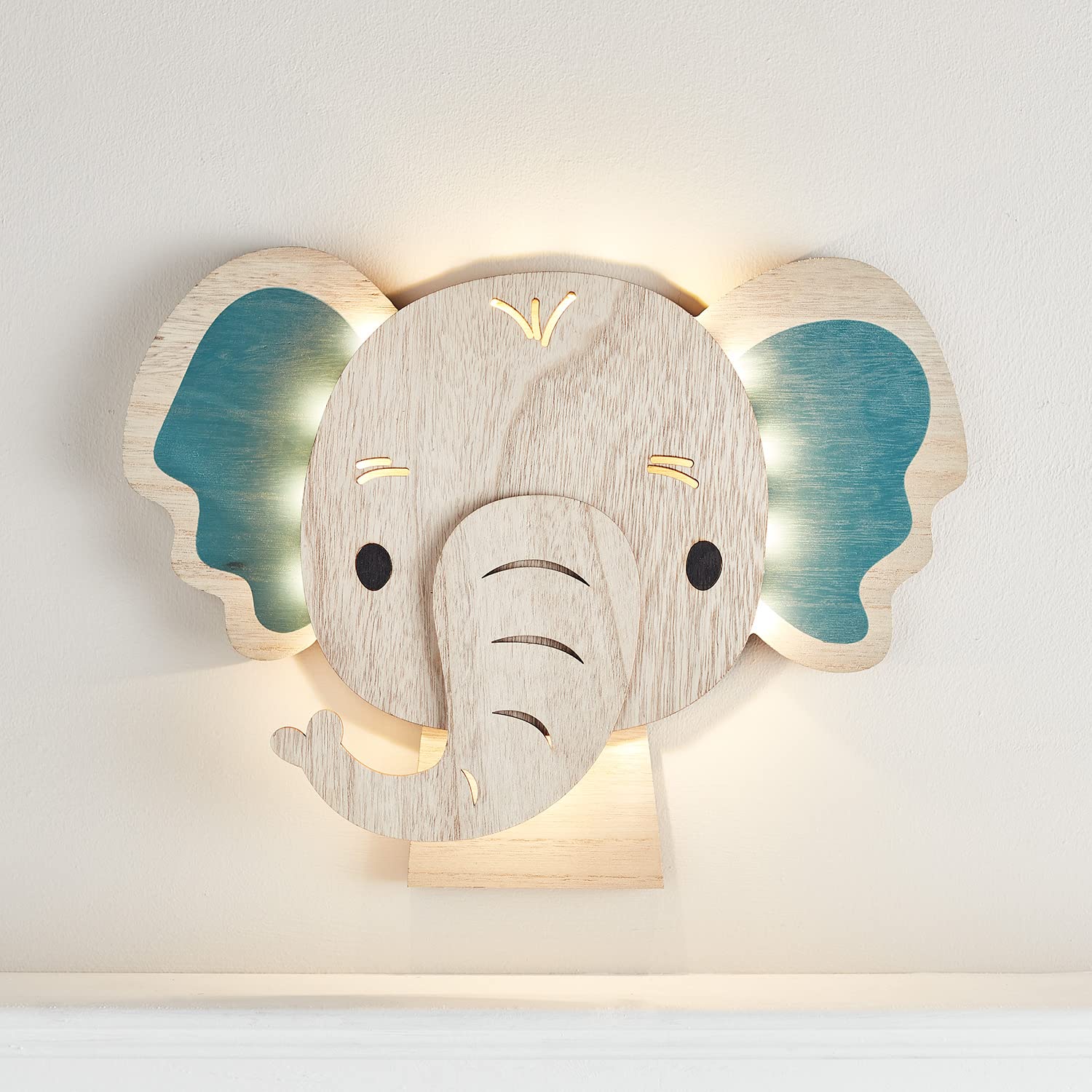 Lights4fun Applique Murale Elefante con 34 LED Bianchi Caldi a Pile per Arredo Cameretta Bimbi