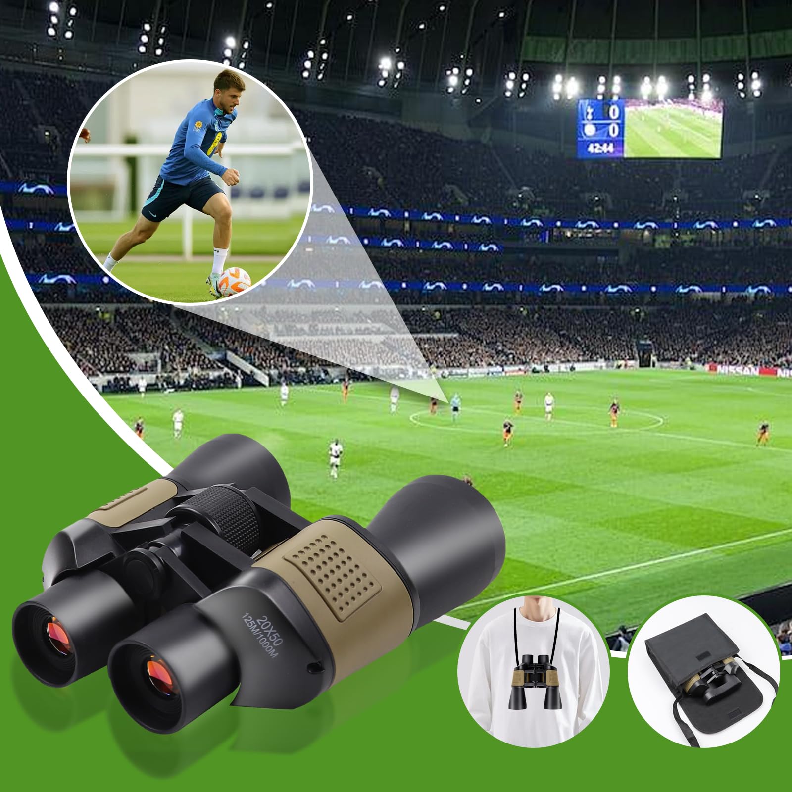 Jumelles 20x50 pour Adultes, Jumelles étanches HD avec Prisme BAK4 et Objectif FMC, Portables Télescope pour l'observation des Oiseaux, Football, Concerts, avec Adaptateur pour Smartphone