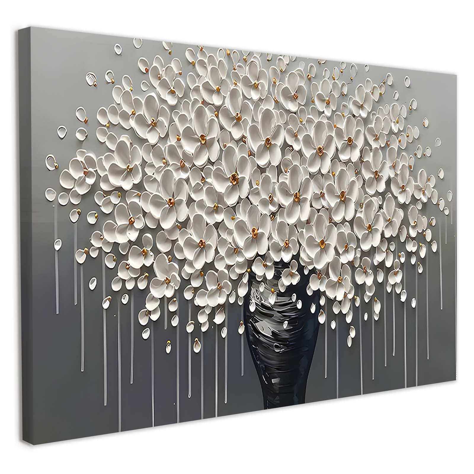 Galmcook Canvas Wall Art 12x16 Inch Framed Floral Vase Painting White Flowers Modern Wall Decoration for Living Room Bedroom Hallway and Stairs Artwork Wall Pictures with Hooks and Magic Tape — image 1