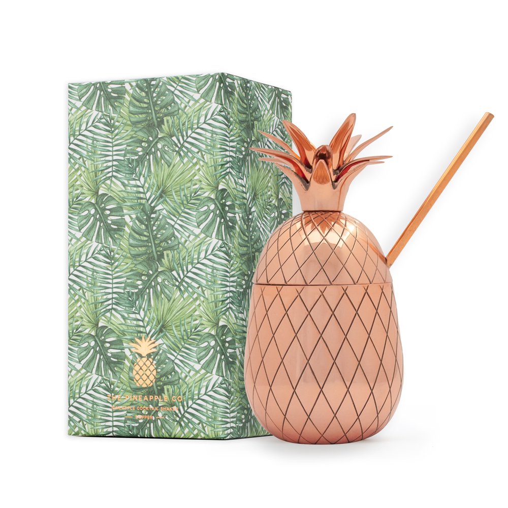 W&P Large Brass Pineapple Tumbler with Straw | Copper, 16 Ounce | Craft Cocktail Glass, Mid Century Modern Designer Bar Accessories (MAS-PINEBC)