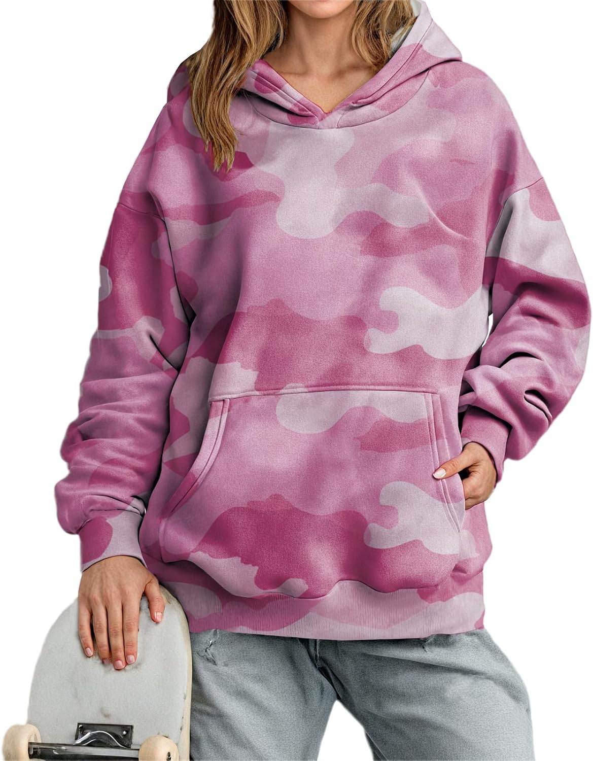 Womens Fashion Hoodie Floral Print Loose Fit Pullover Sweatshirt Oversized Winter H...