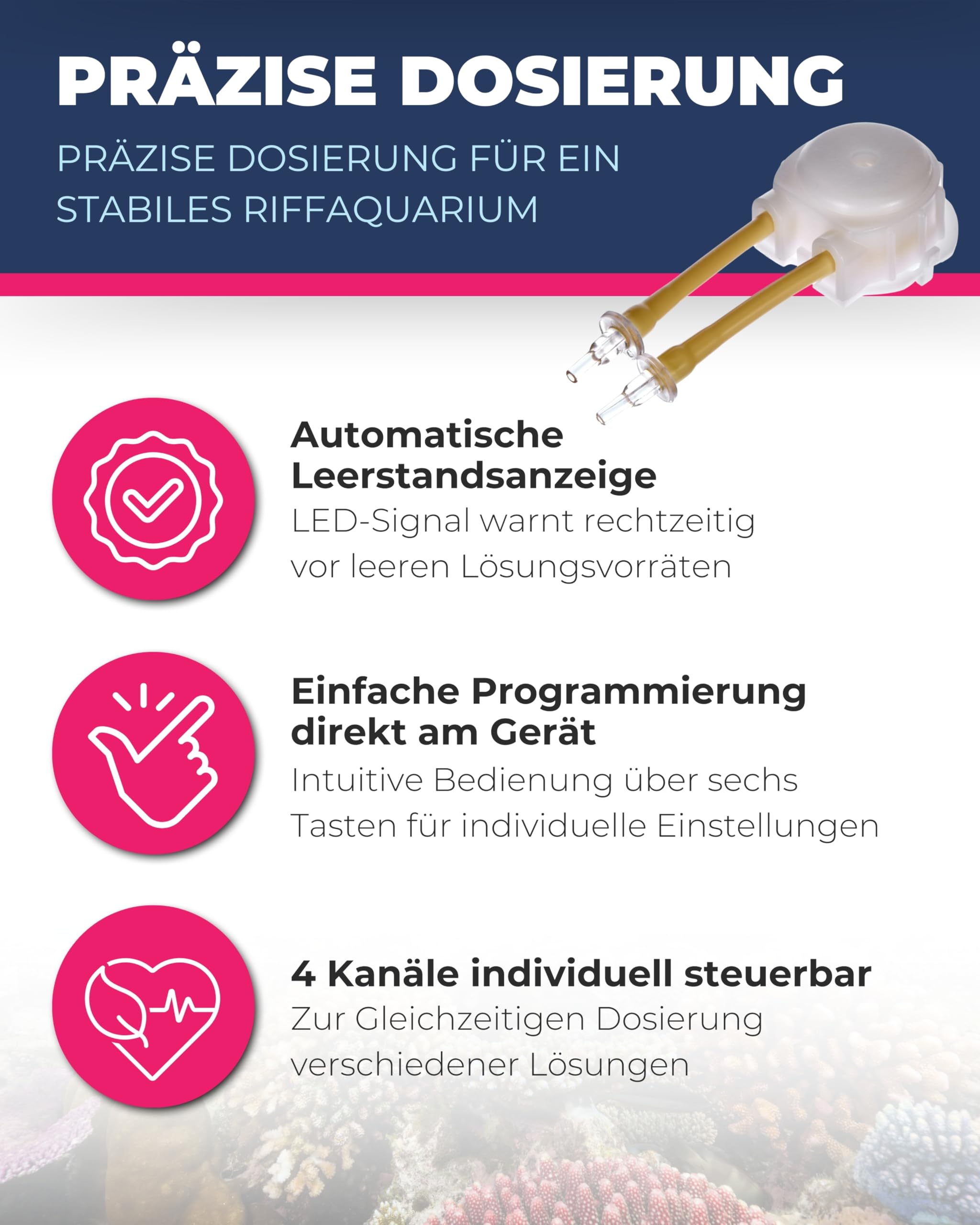Dupla Marin Dosing Pump P4 Smart I 4-Kanal Dosierpumpe für Wasseraufbereitungsmittel I intelligente Meerwasseraquarium Pumpe mit integrierter Steuerung und Füllstandsanzeige I Zubehör für Aquarien