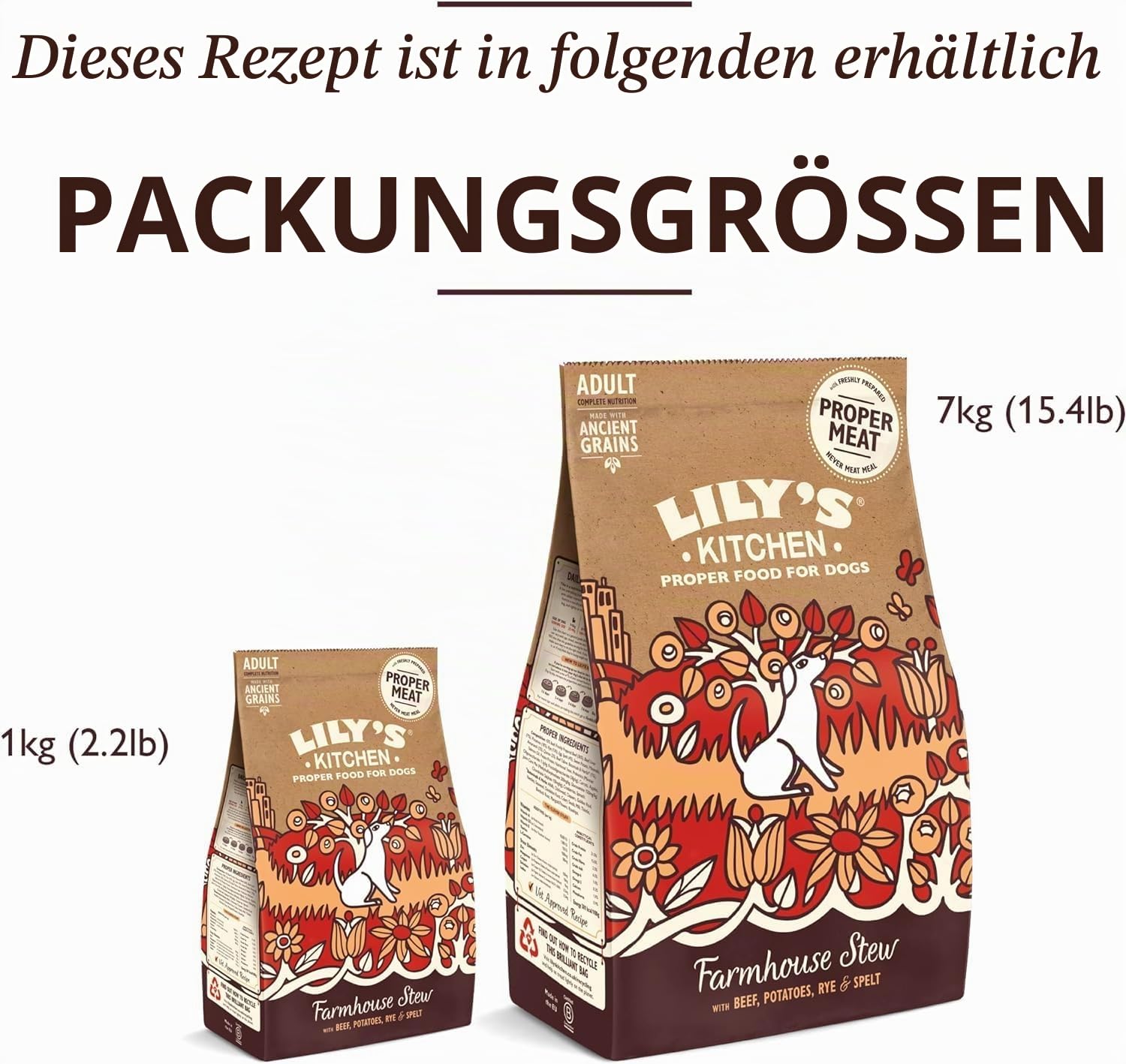 Lily’s Kitchen Mit natürlichen Zutaten hergestellt Trockenfutter für ausgewachsene Hunde Rindereintopf mit Urgetreide 7kg Beutel