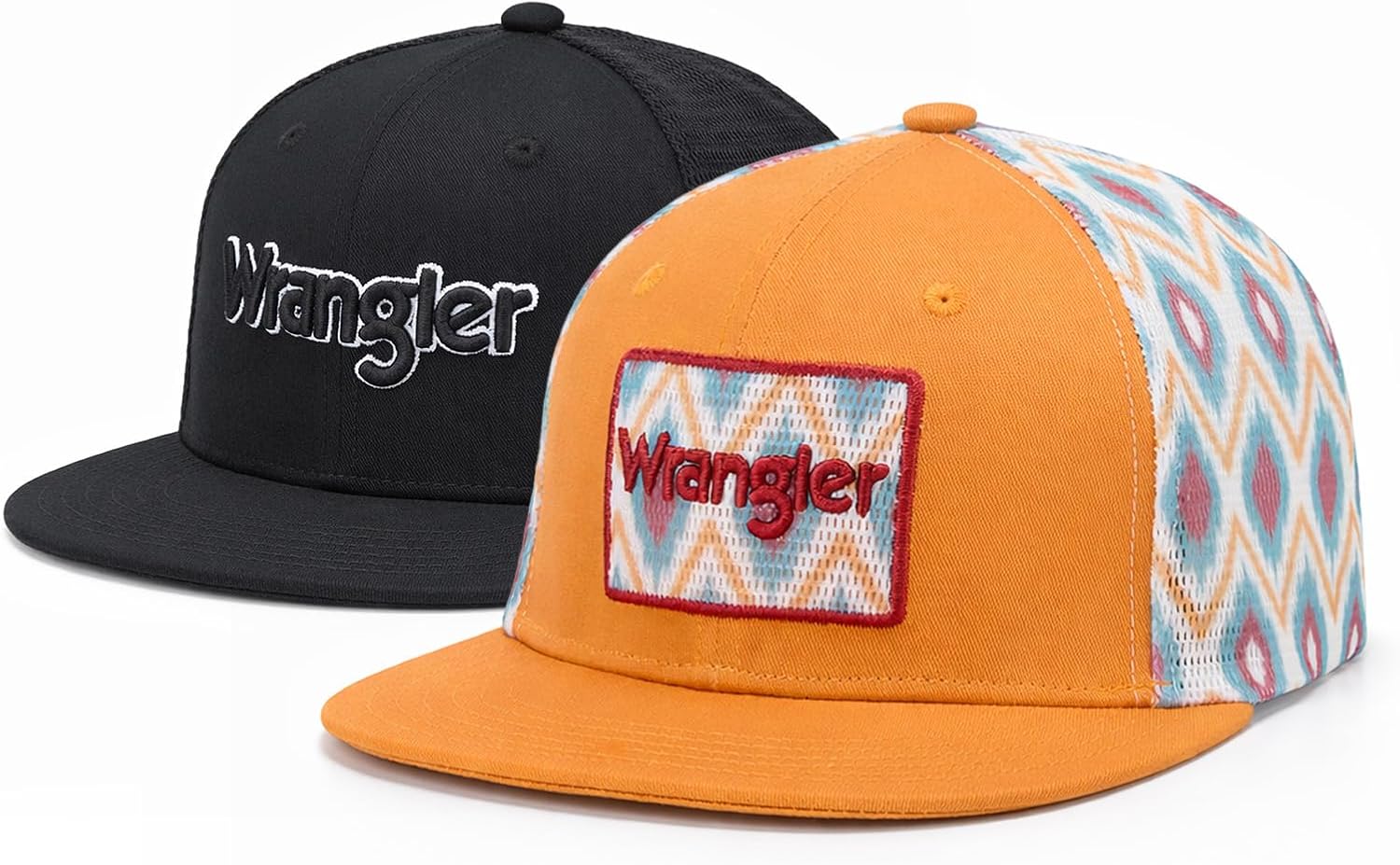 Montana West X Wrangler Snapback Hat 2-Pack Breathable Mesh Back Trucker Caps with 7-Panel Adjustable