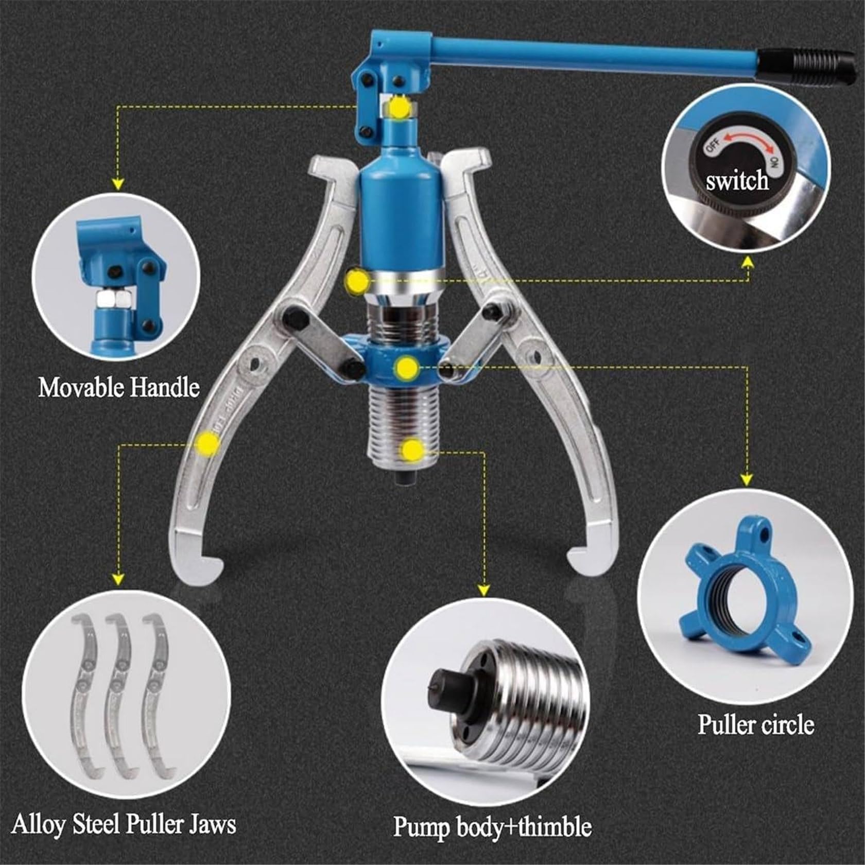 Hydrauliczny zestaw ściągaczy do przekładni, 3-szczękowy ściągacz do łożysk koła, wytrzymałe mechaniczne narzędzie do napraw, regulacja pionowa i pozioma, zawiera walizkę do przechowywania, pojemność
