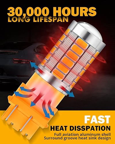 Miniatura 5 de Auxbeam 3157 3156 Luces direccionales amarillas ámbar, 3156A 3056 3157KX 4157 3457 3757NAK Bombillas LED intermitentes de dirección intermitente,