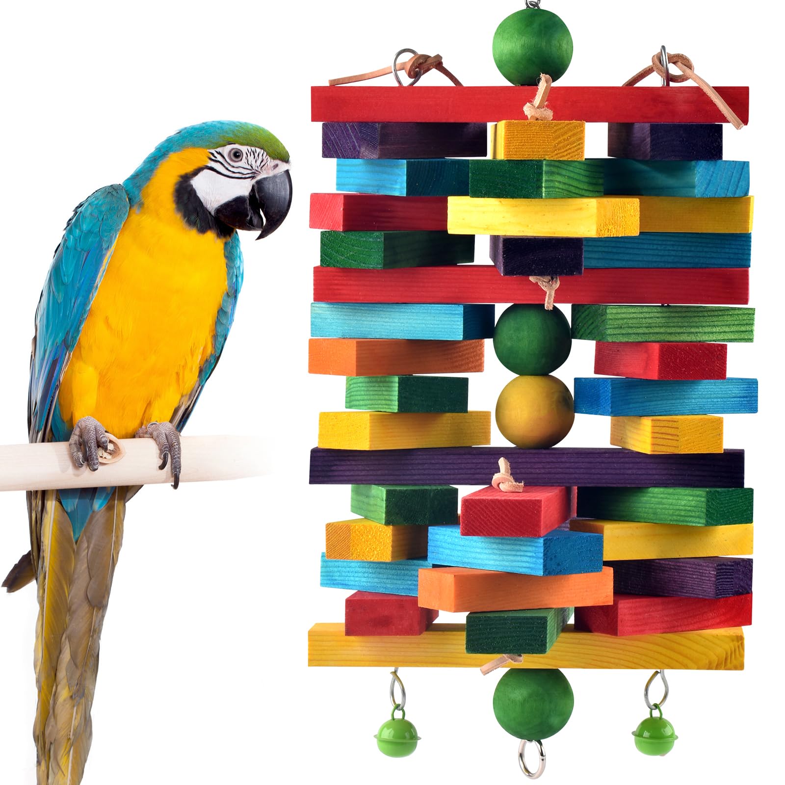 ERKOON Extra Large Bird Parrot Toys for Macaws, African Grey, Amazon Parrots Multicolored Natural Wooden Blocks Parrot Chewing Toy Bird Cage Bite Toy