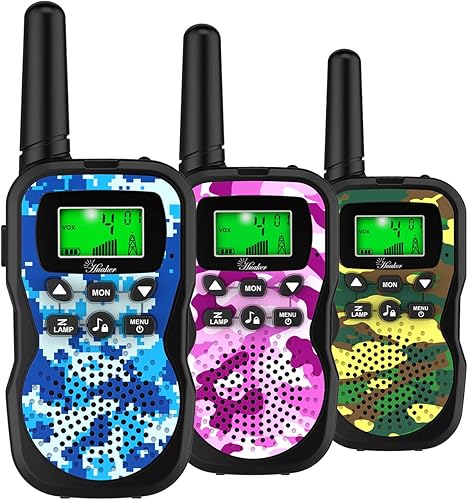 Walkie Talkies para niños, paquete de 3 unidades de 22 canales de radio de 2 vías con linterna y pantalla LCD, walkie talkies de alcance de 3 millas