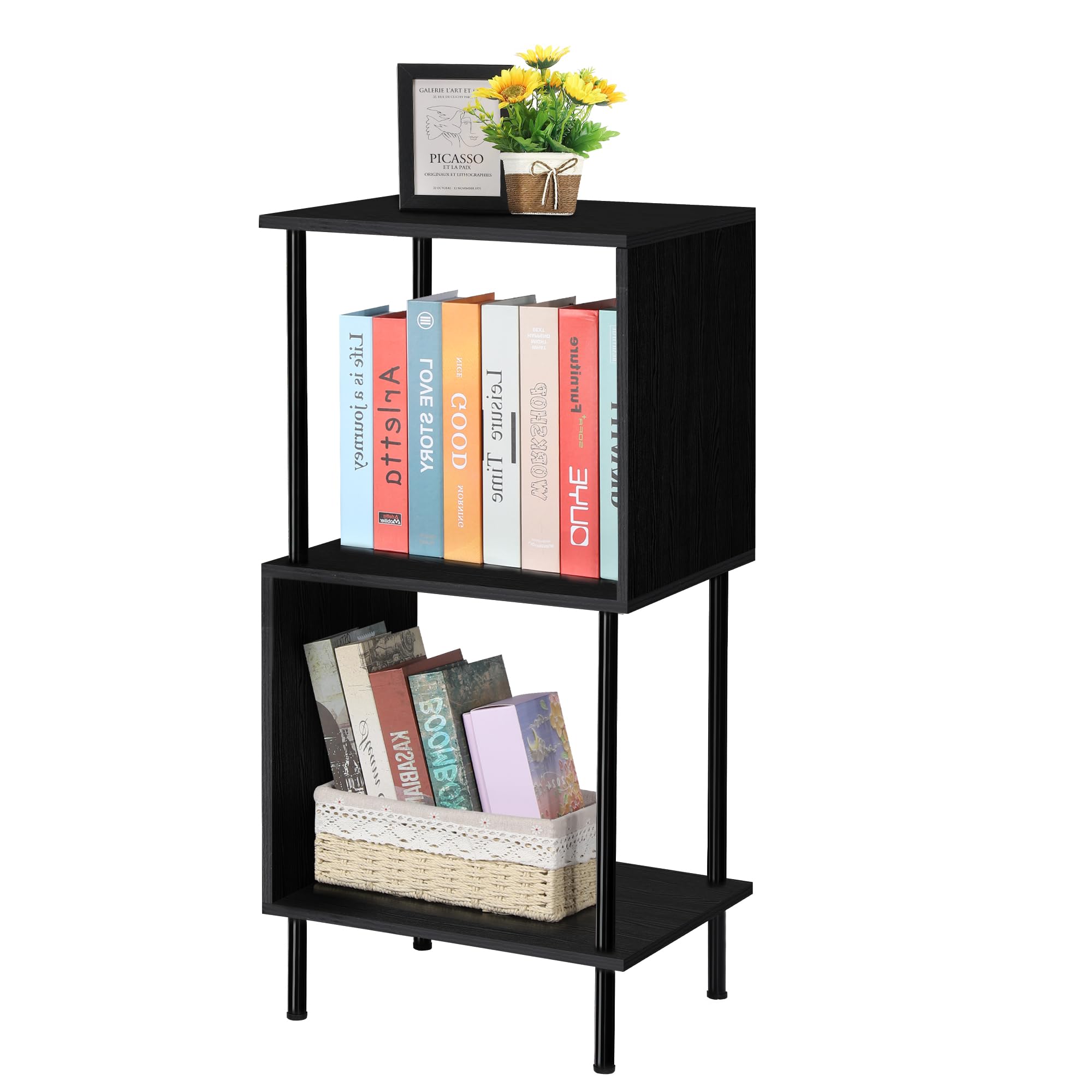 Shinoske End Tables Living Room - Bedside Table for Living Room and Bedroom, S-Shaped Stylish Side Tables Bedroom Design, Compact Size Fits Any Space, Multifunctional and Practical Side Table, Black