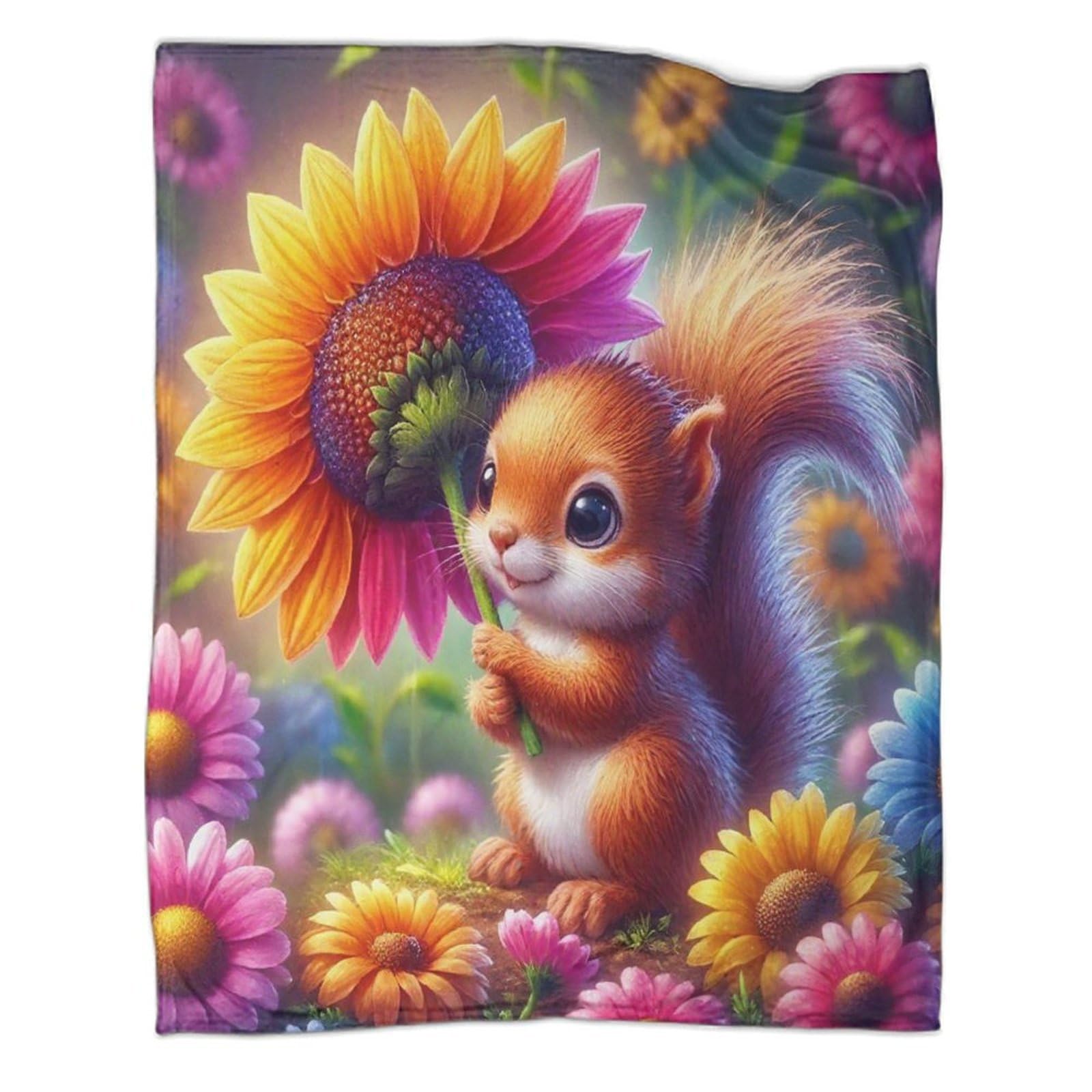 Couverture jetable en flanelle 150x200cm plaid écureuil et fleur pour lit enfant