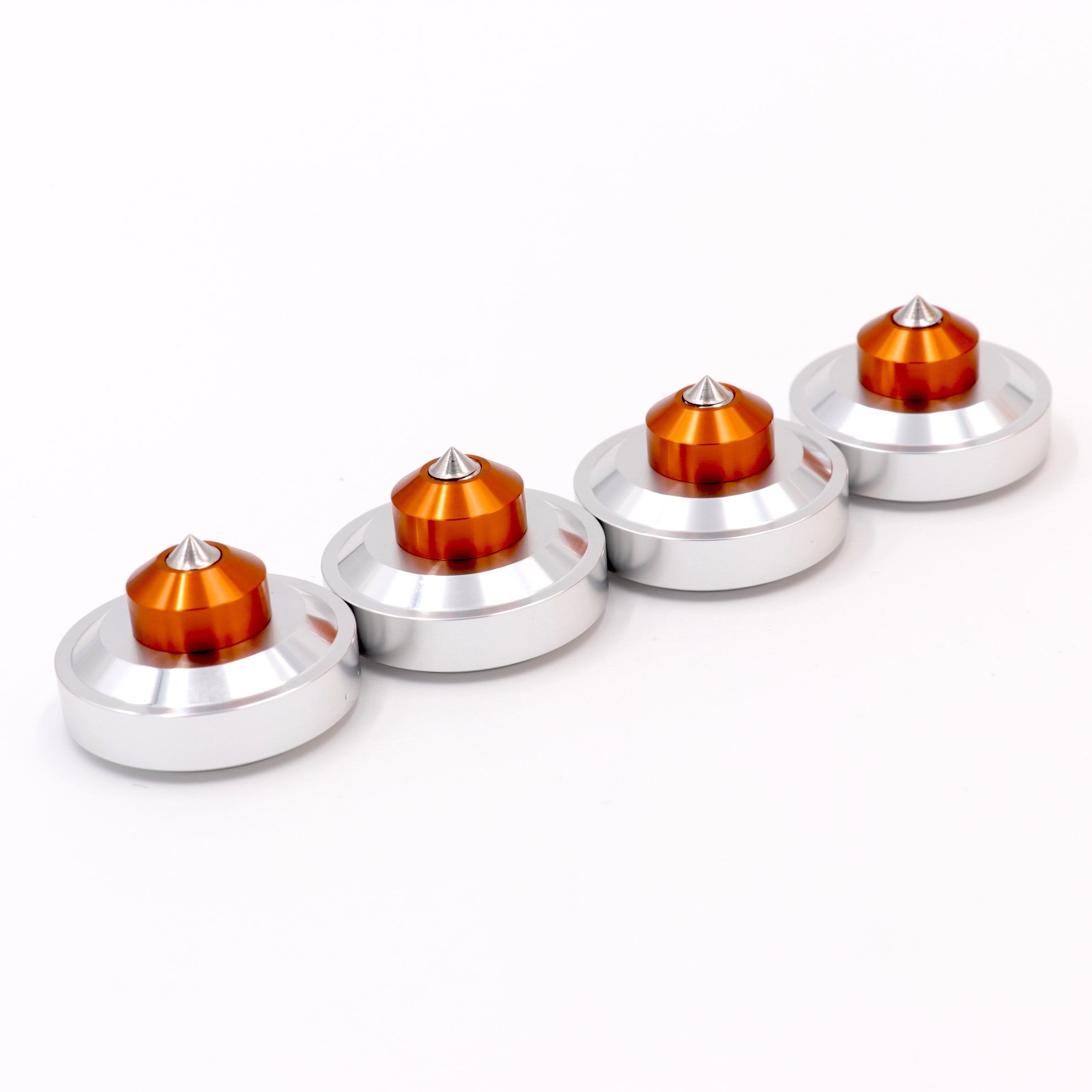 GD-PARTS 44x26mm Machined Full Aluminum Speaker Isolation Spike Amplifier Turntable Studio Monitor CD DVD Vibration Stand Feet Cone Silver Set of 4