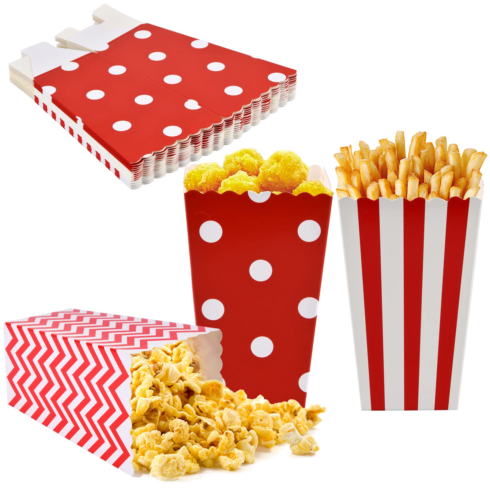 Sachets à Popcorn En Papier - Lot De 300 - Rayés Rouge Et Blanc Rétro - Dimensions 21x9x6 Cm - Résistants à L'huile - Pour Fête, Anniversaire, Cinéma, Carnaval - Pratico-pratique !