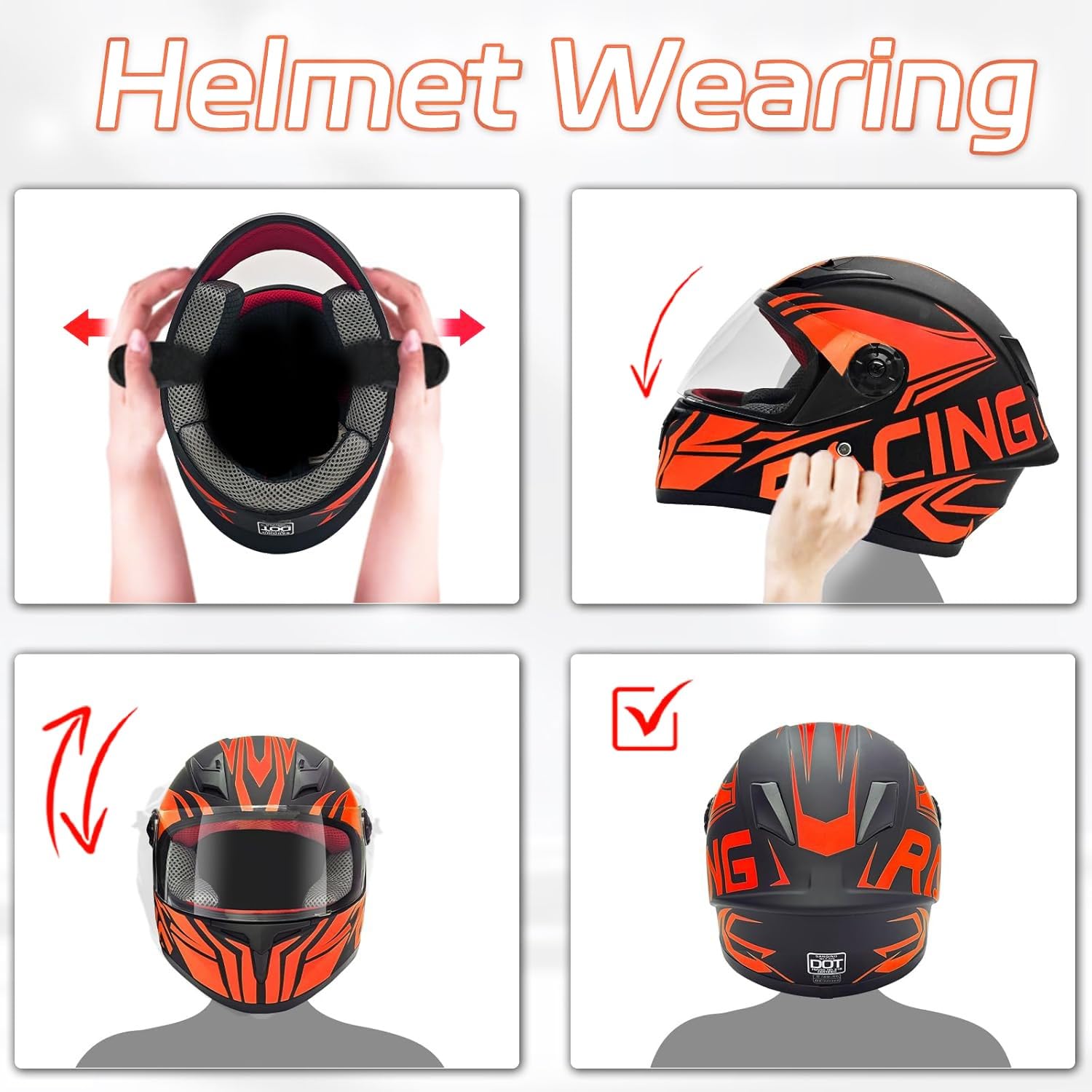 Integralhelm für Kinder, Motorradhelm, Motocross, Dirtbike, ATV, BMX, Go-Kart, Offroad, 4-Rad, für Jungen und Mädchen, mit Sonnenblende, DOT/ECE-Zulassung B,L=51-52cm