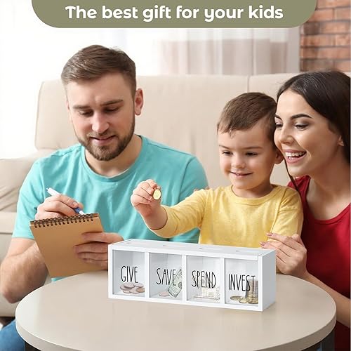 Miniatura 36 de Alcancía de madera para niños, caja de ahorro de dinero para adultos, bancos de niños para billetes y monedas, alcancía para niños y niñas, caja