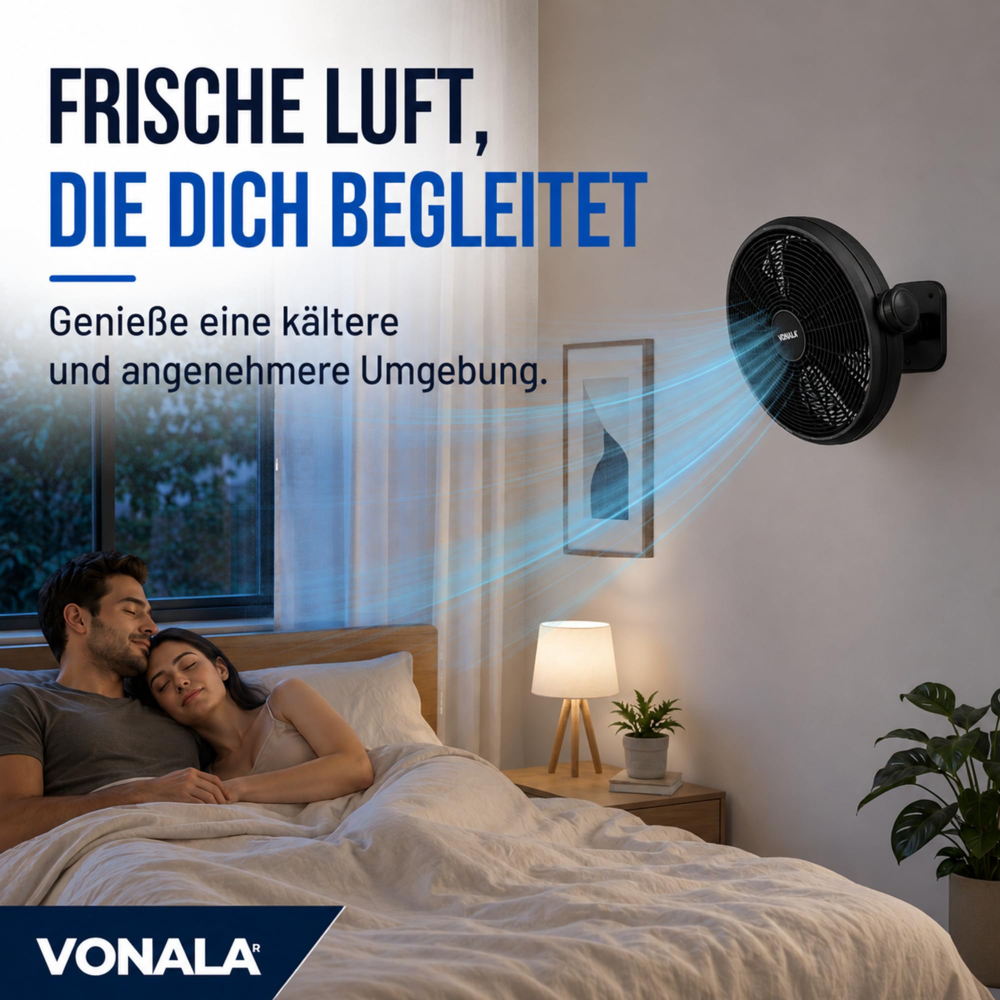 Vonala Industrieller Boden- und Wandventilator, leistungsstark, 50 cm, leise, ABS, vibrationsfrei, für den Außen- und Innenbereich, schwarz, leistungsstark, leise, 73 Watt