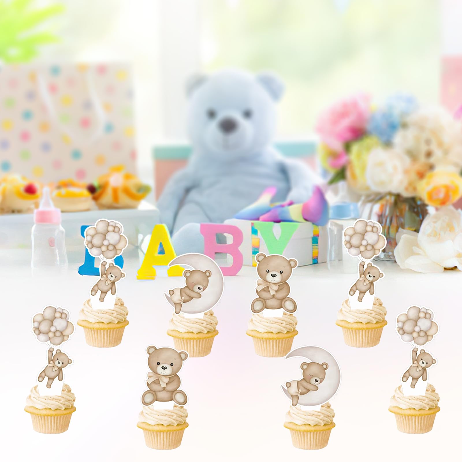 Aazon.co: Otroce 36 PCS Bear Cupcake Toppers, Oon Blue Baby Bear
