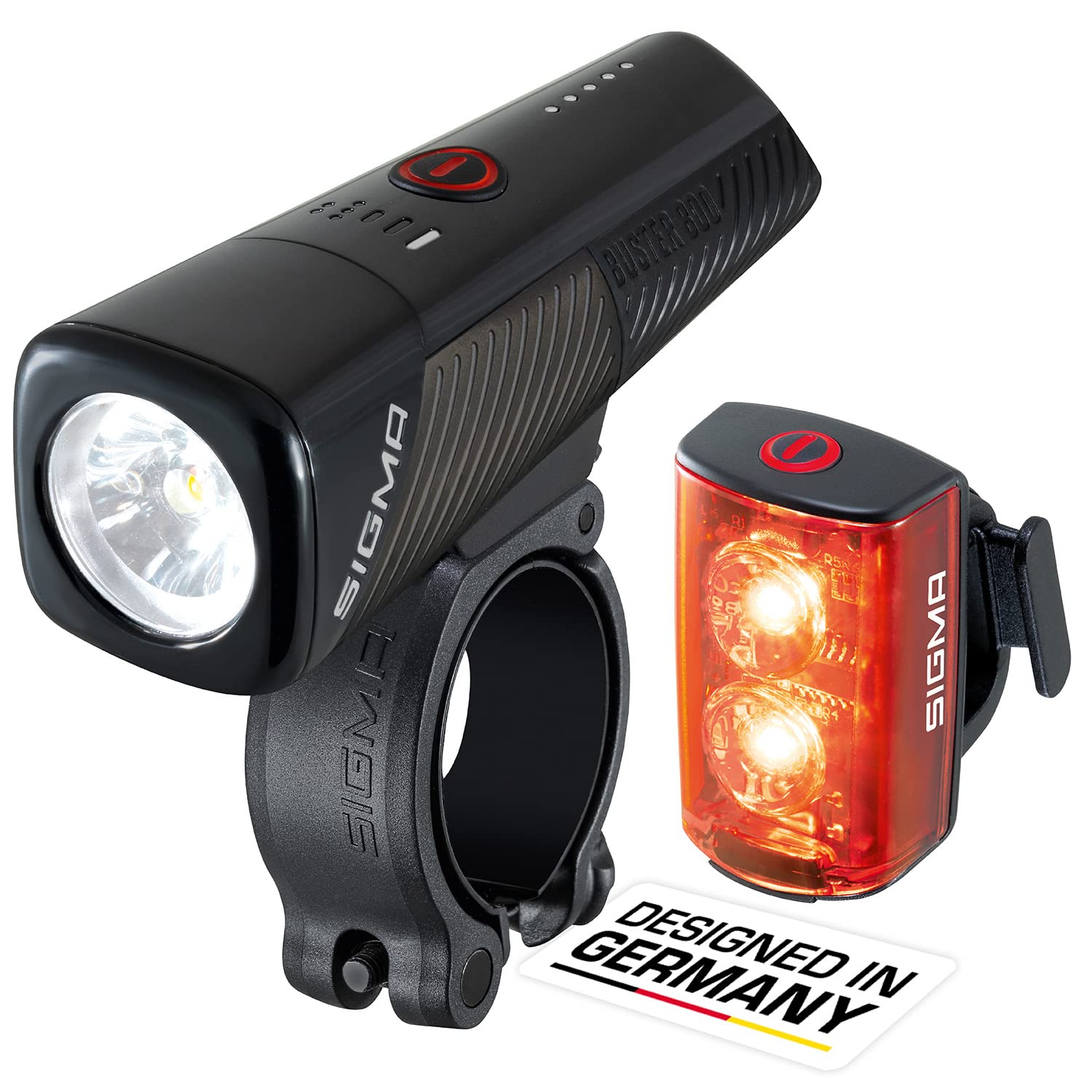 SIGMA - Buster 800 / RL 80 Set | Feu Avant et feu arrière à LED | 800 lumens et 80 lumens | Éclairage vélo Avant et arrière à Batterie avec Cinq Modes d'éclairage