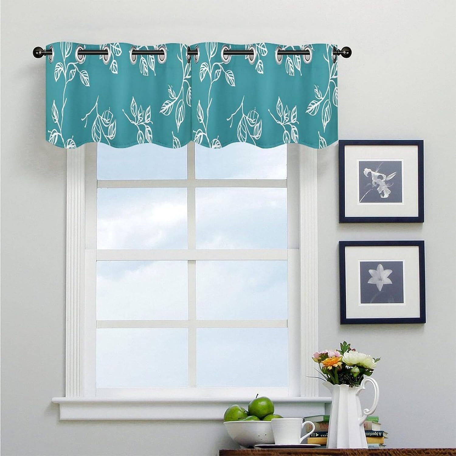Leaves and Vines Valance for Windows, 2 Pack Kitchen Curtains Modern Home Decor, Soft Blackout Window Curtains for Living Room & Bedroom, 18 X 52 Inch