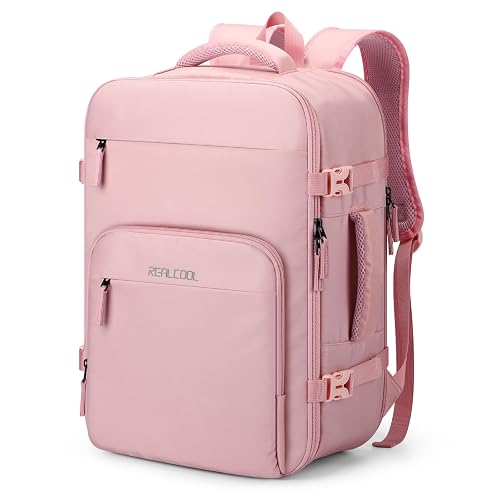 RealCool 15.6' Laptop Travel Backpack, TSA Flight Approved Carry On Daypack | 180° Full-Open, Waterproof Wet Pocket, Com