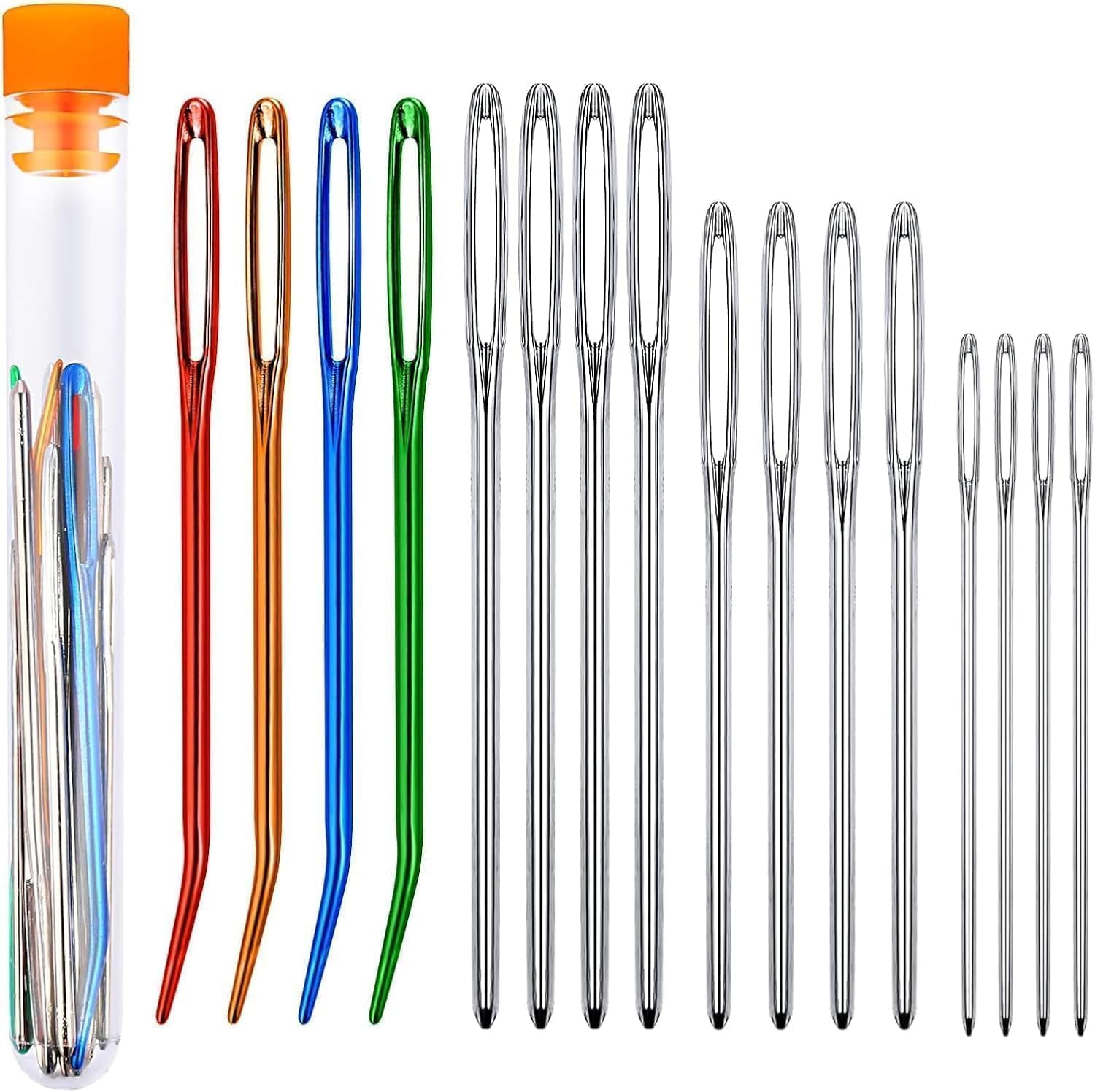 Kjzeex White 16 Pcs Large Eye Blunt Darning Needles For Wool, Crochet, Tapestry & Sewing Diy Crafts (, Large Eye Blunt Darning Needles) (Large Eye Blunt Darning Needles) (White)
