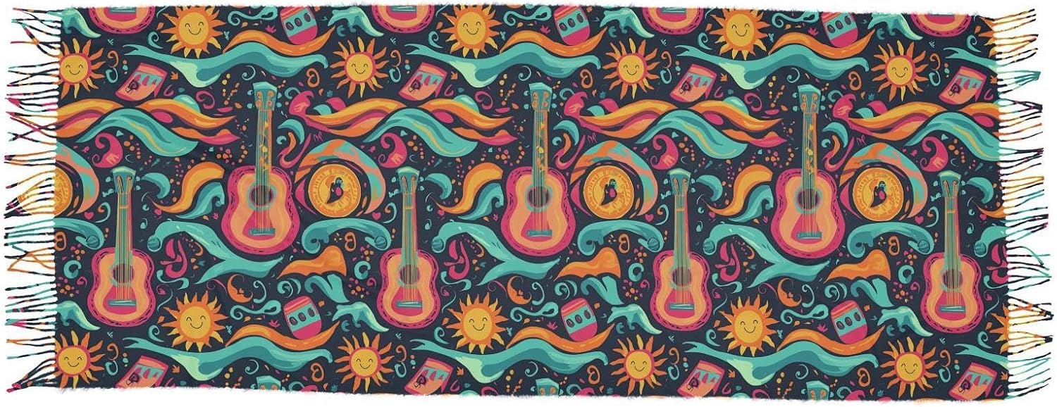 Winter Scarf for Women Ethnic Tribal Style Guitar Fashion Tassel Shawl Wraps for Women, Cold Weather Warm Womens Scarves Soft Long Scarf Gifts